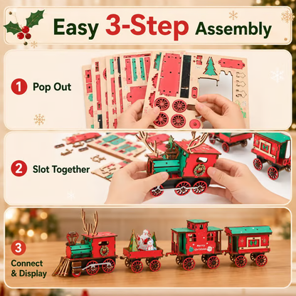 🎄LAST DAY 50% OFF – 🎅🎁DIY Christmas Wooden Train Set 3D Assembly Puzzle Kit