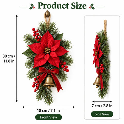 💯 🎄 Classic Red Poinsettia Christmas Door Swag ❤️ – Festive Holiday Floral Wreath Decor for Front Door & Home