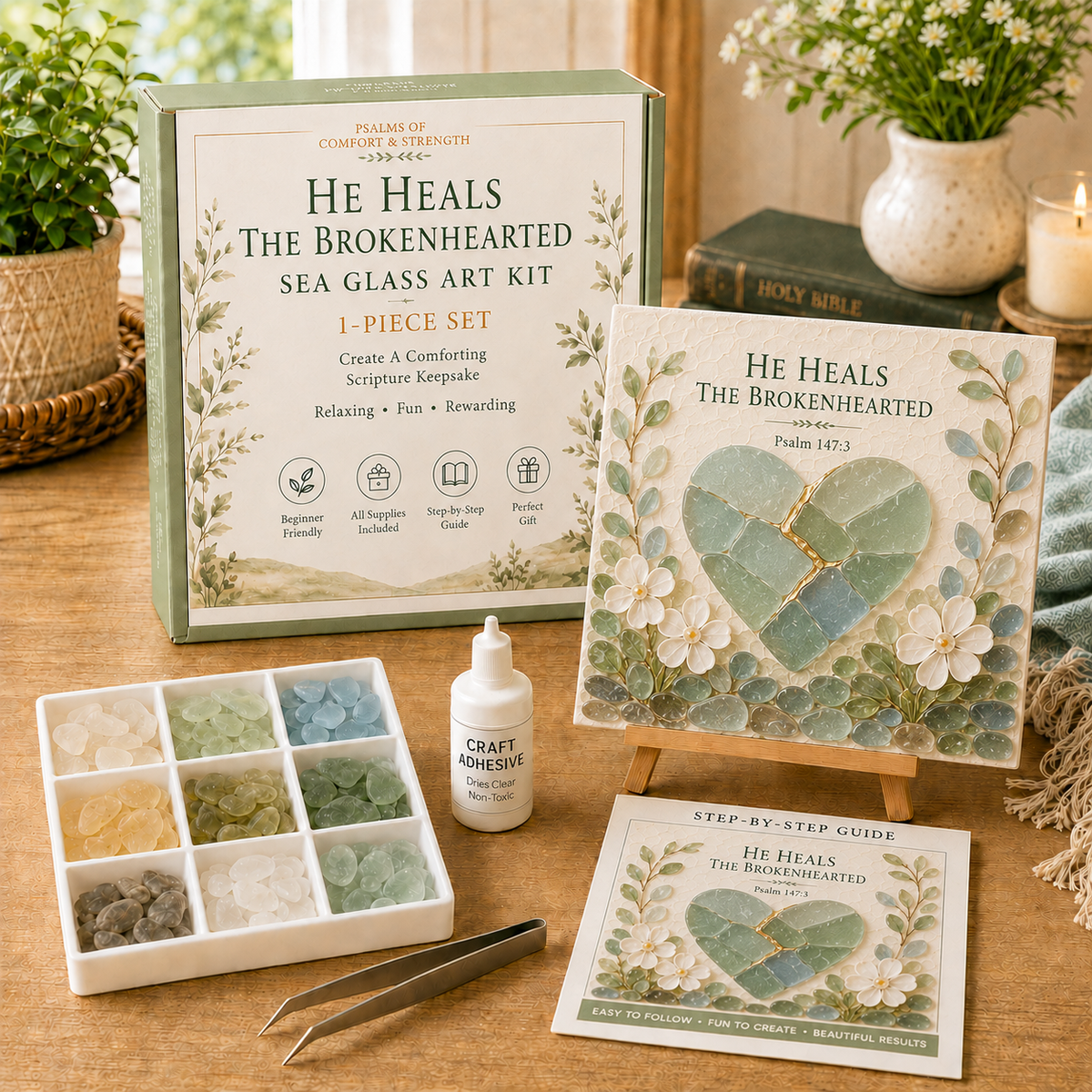 ⏰Last day Promotion 🔥-✝️ Psalms of Comfort & Strength Sea Glass Art Kit