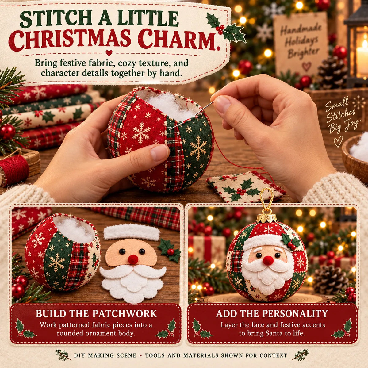 🎄✨Cozy Patchwork Christmas Ornament Collection-DIY Christmas Artwork
