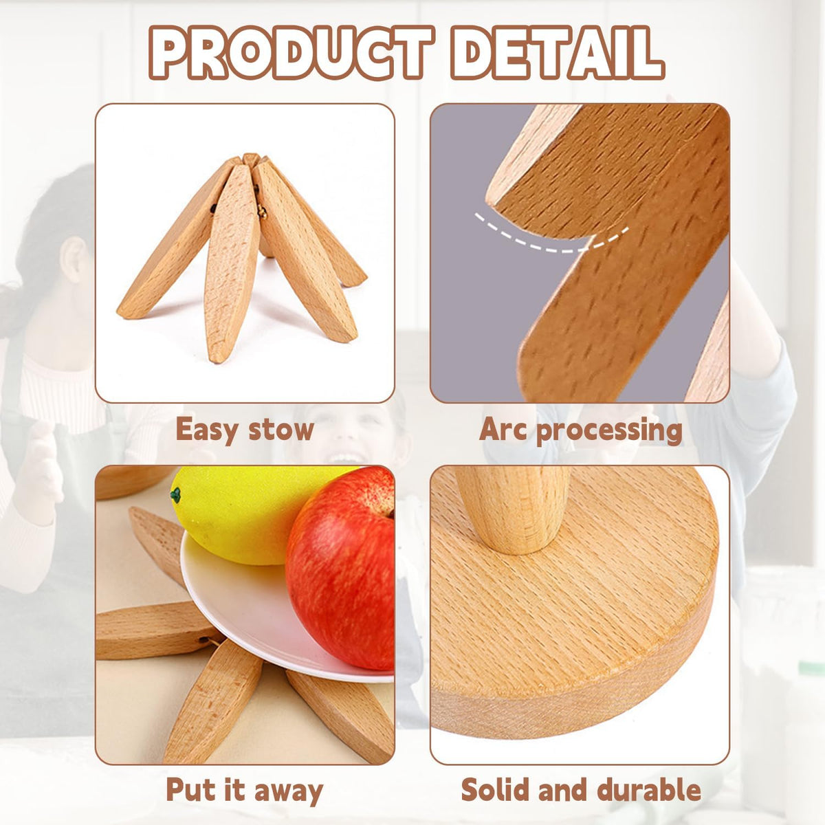 🌺Last Day 49% OFF🎅Natural Tree Trivet Set - 4 Wooden Trivets & 1 Stand Like a Christmas Tree