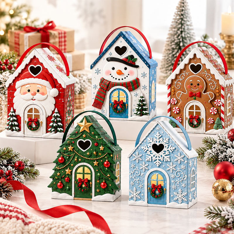 🎁 Christmas Cottage Gift Box – 5 Festive Designs for Candy & Small Gifts