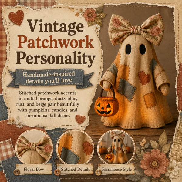 🍂👻 Lighted Vintage Patchwork Ghost🎃