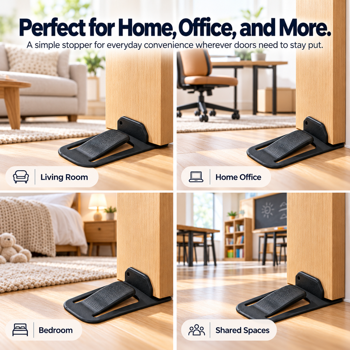 No-Drill Door Stopper — Low-Profile Repositionable Interior Door Holder