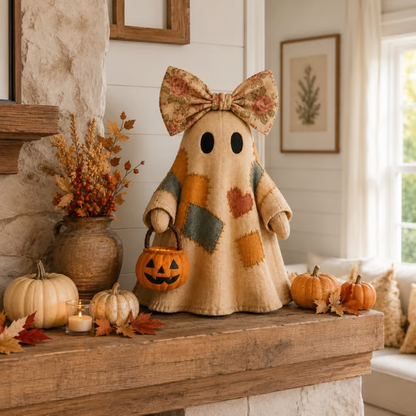 🍂👻 Lighted Vintage Patchwork Ghost🎃
