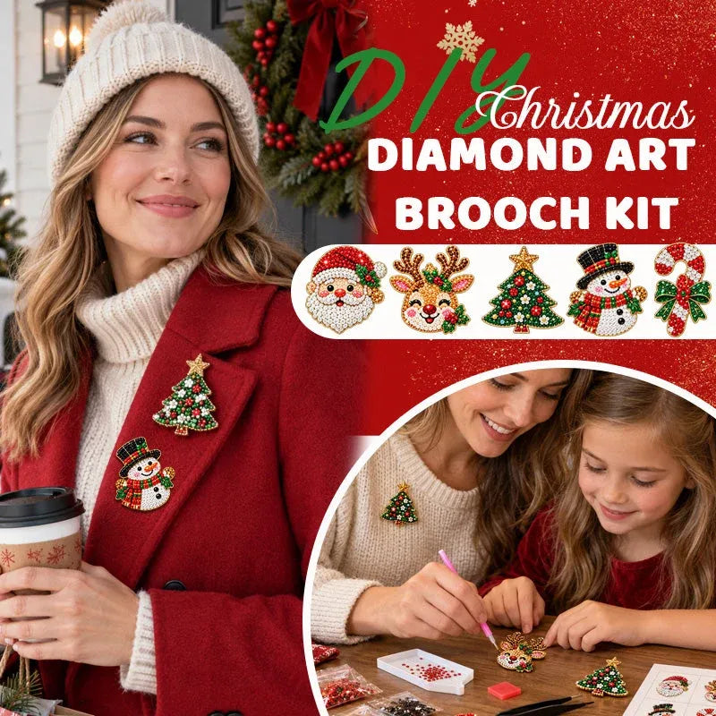 🎄 DIY Diamond Painting Christmas Brooch Kit — 6-Piece Make & Wear Craft Set ✨