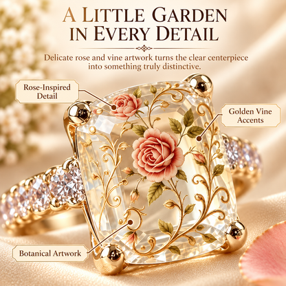 Vintage Rose Floral Statement Ring | Gold-Tone Band, US Sizes 6-10