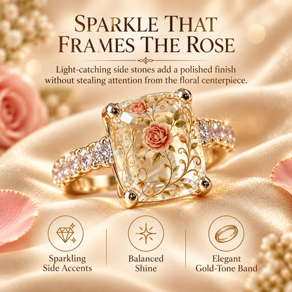 Vintage Rose Floral Statement Ring | Gold-Tone Band, US Sizes 6-10