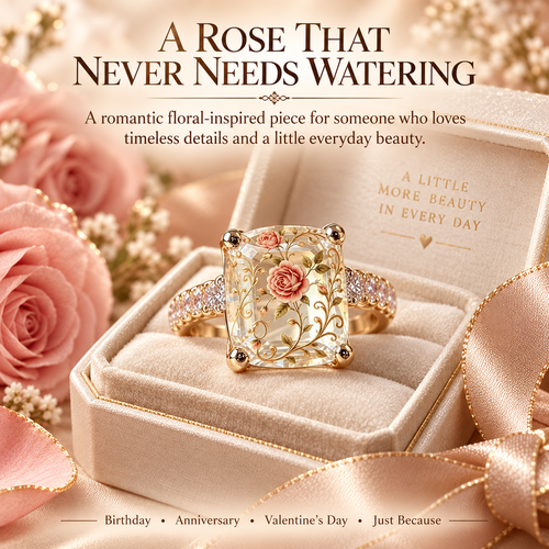 Vintage Rose Floral Statement Ring | Gold-Tone Band, US Sizes 6-10