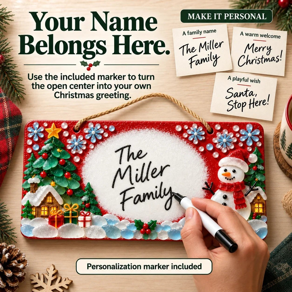 🎄 Beginner-Friendly DIY Sea Glass Christmas Hanging Sign Kit | 8 Festive Designs with Handwritten Personalization ✍️