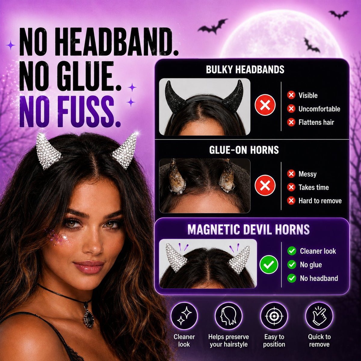 💥 LAST DAY 49% OFF - 😈✨ Cute Sparkle Magnetic Devil Horns (1 Pair)