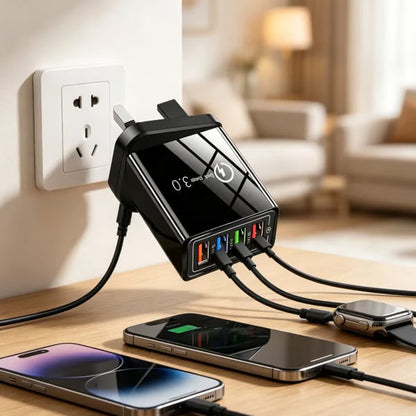 ⏰Last day Promotion 🔥-⚡ Quick Charge 3.0 GaN Charger – 4-Port Intelligent Fast Charging Hub with UK Plug🔋