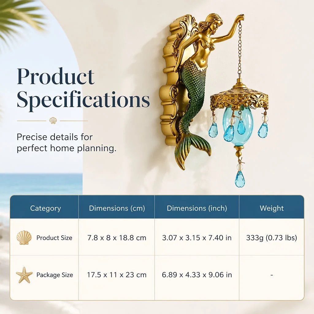 ⏳HOT SALE 62% OFF!!🌊Antique Gold Coastal Mermaid Wall Light 🧜‍♀️✨  Hand-Painted Vintage Sconce for Indoors & Covered Outdoor Spaces 🏡🌊