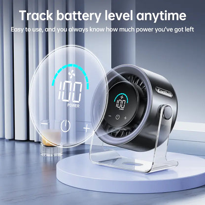 100-Speed Rechargeable Desktop Turbo Fan | Quiet Portable Digital Display Table Cooling Fan for Office & Travel
