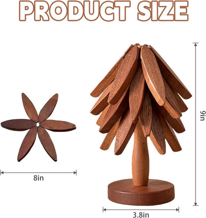 🌺Last Day 49% OFF🎅Natural Tree Trivet Set - 4 Wooden Trivets & 1 Stand Like a Christmas Tree
