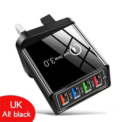 ⏰Last day Promotion 🔥-⚡ Quick Charge 3.0 GaN Charger – 4-Port Intelligent Fast Charging Hub with UK Plug🔋