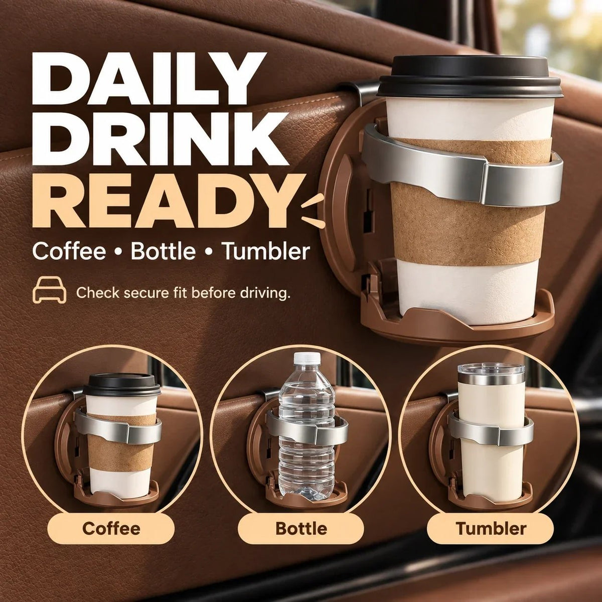 Foldable Car Door Cup Holder & Phone Stand | Hook-In Design