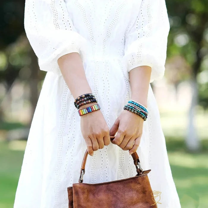 Natural Semi-Precious Gem Wrap Bracelet LOVE Pattern Gift