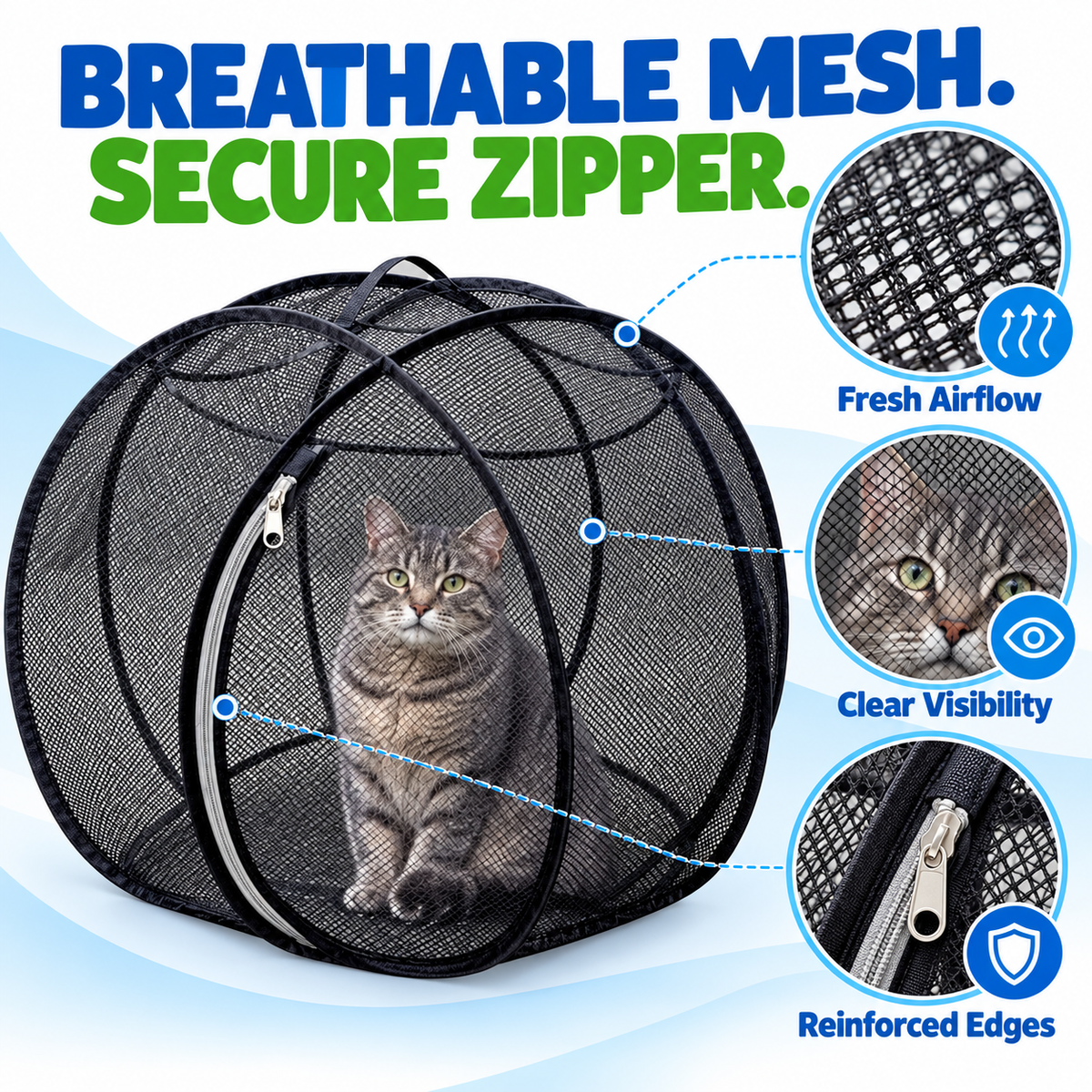🐱 FreshAir Cat Haven™ – Pop-Up Mesh Playpen