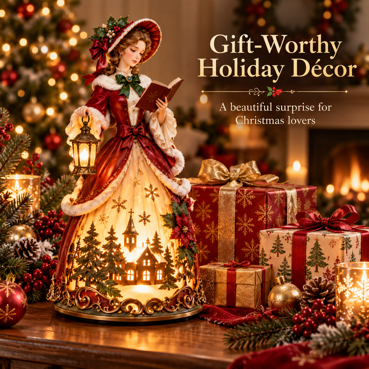 🎄 Victorian Christmas Caroler Lady Lamp™ – Lighted Holiday Tabletop Decor✨