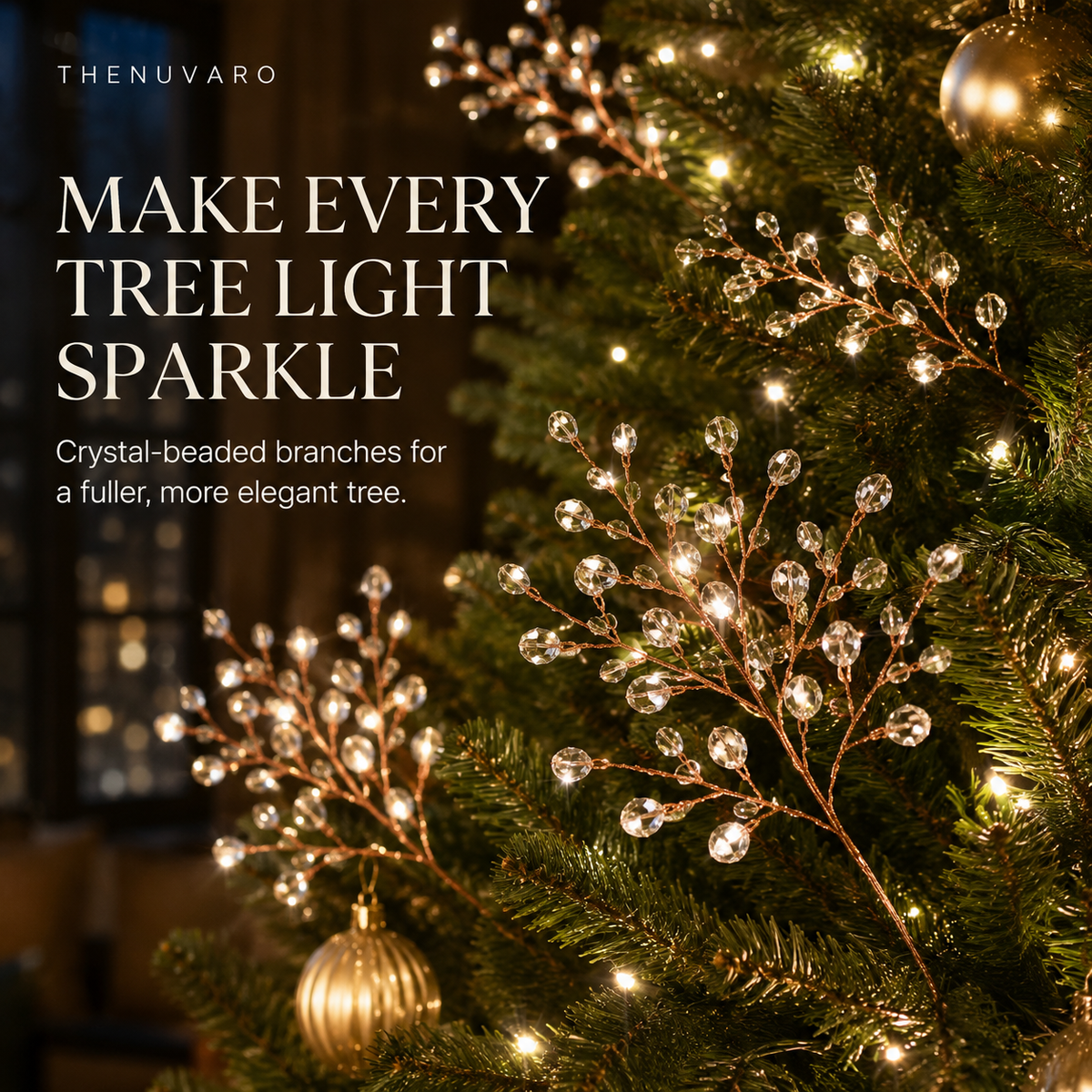 ✨ Crystal Beaded Christmas Tree Branch Picks – Instant Sparkle & Fuller Holiday Décor