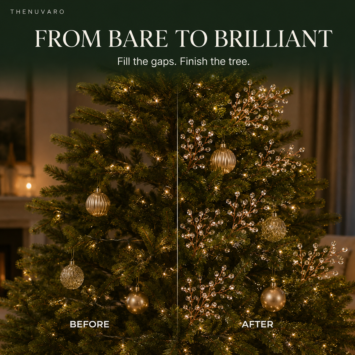 ✨ Crystal Beaded Christmas Tree Branch Picks – Instant Sparkle & Fuller Holiday Décor