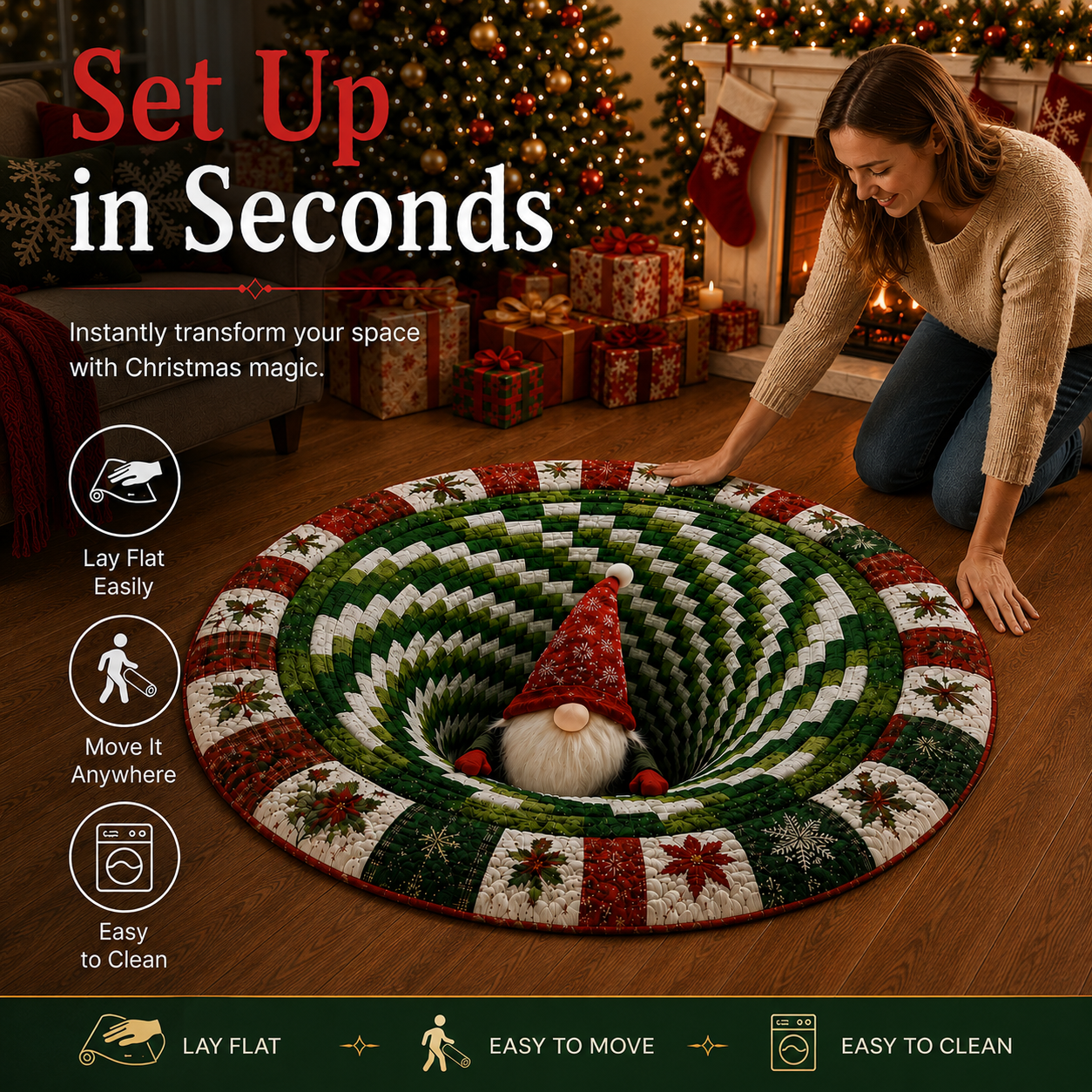 🎄 Christmas 3D Optical Illusion Rug
