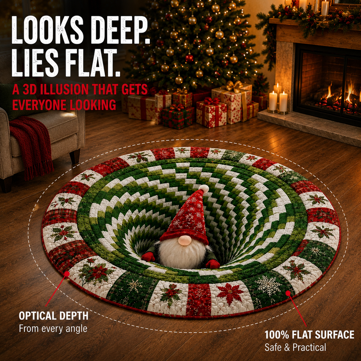 🎄 Christmas 3D Optical Illusion Rug