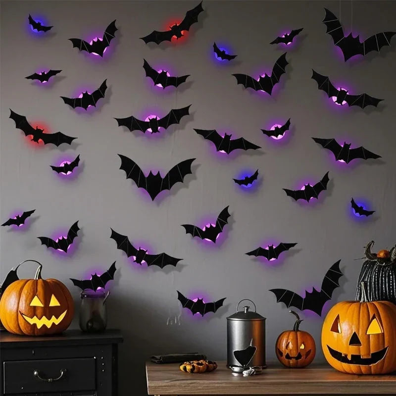 🦇Halloween LED Flying Bat Decorations - Glowing 3D Bat Wall Decor for Porch,Window, Door, Garage &Party Backdrop