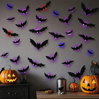 🦇Halloween LED Flying Bat Decorations - Glowing 3D Bat Wall Decor for Porch,Window, Door, Garage &Party Backdrop