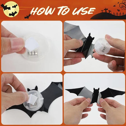 🦇Halloween LED Flying Bat Decorations - Glowing 3D Bat Wall Decor for Porch,Window, Door, Garage &Party Backdrop