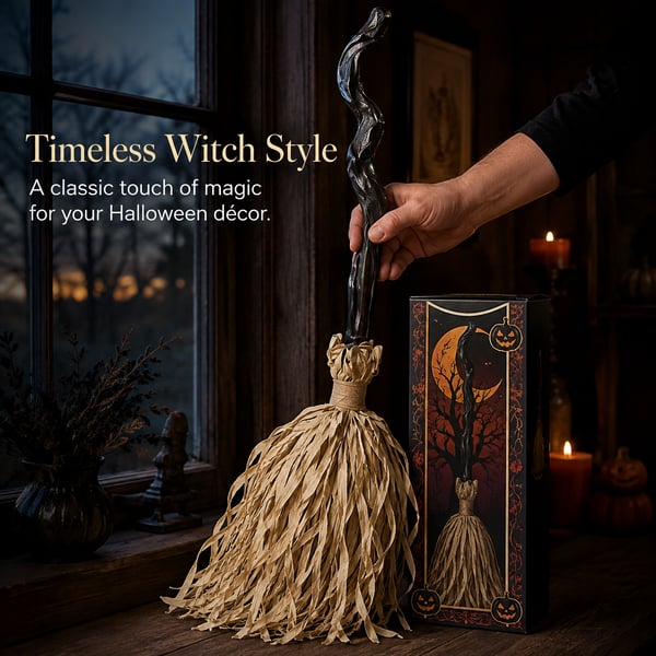 🎃🧹Halloween Animated Moving Witch Broom⭐Light‑Sound‑Motion