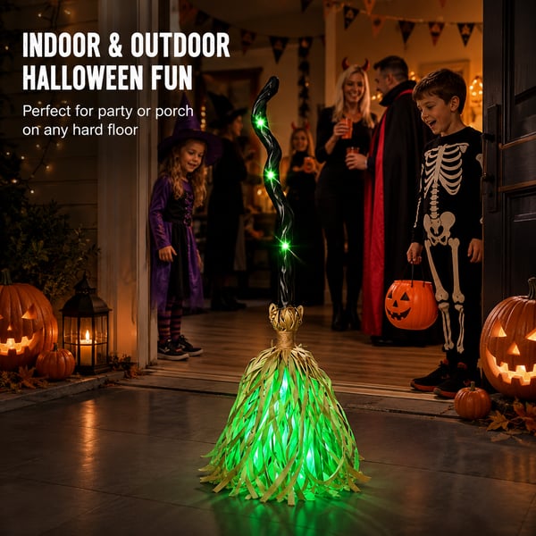 🎃🧹Halloween Animated Moving Witch Broom⭐Light‑Sound‑Motion