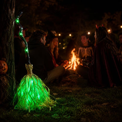 🎃🧹Halloween Animated Moving Witch Broom⭐Light‑Sound‑Motion