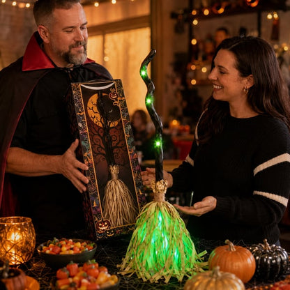 🎃🧹Halloween Animated Moving Witch Broom⭐Light‑Sound‑Motion