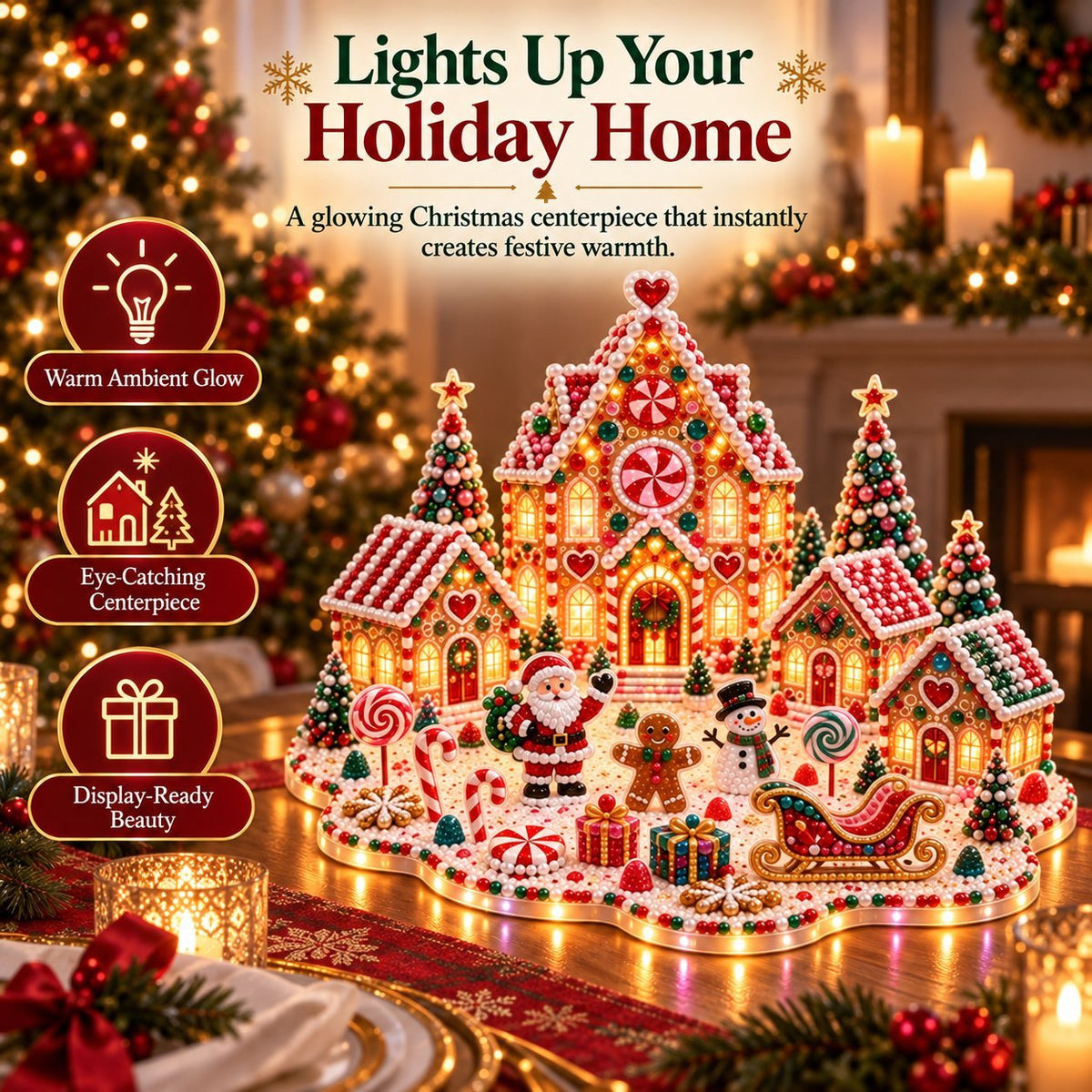 Light up Christmas crystal art village centerpiece