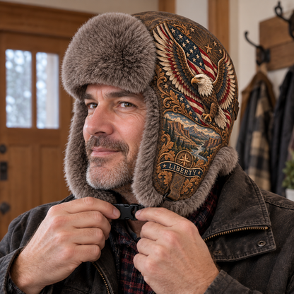 🦅 Wings of Liberty Plush-Lined Winter Trapper Hat