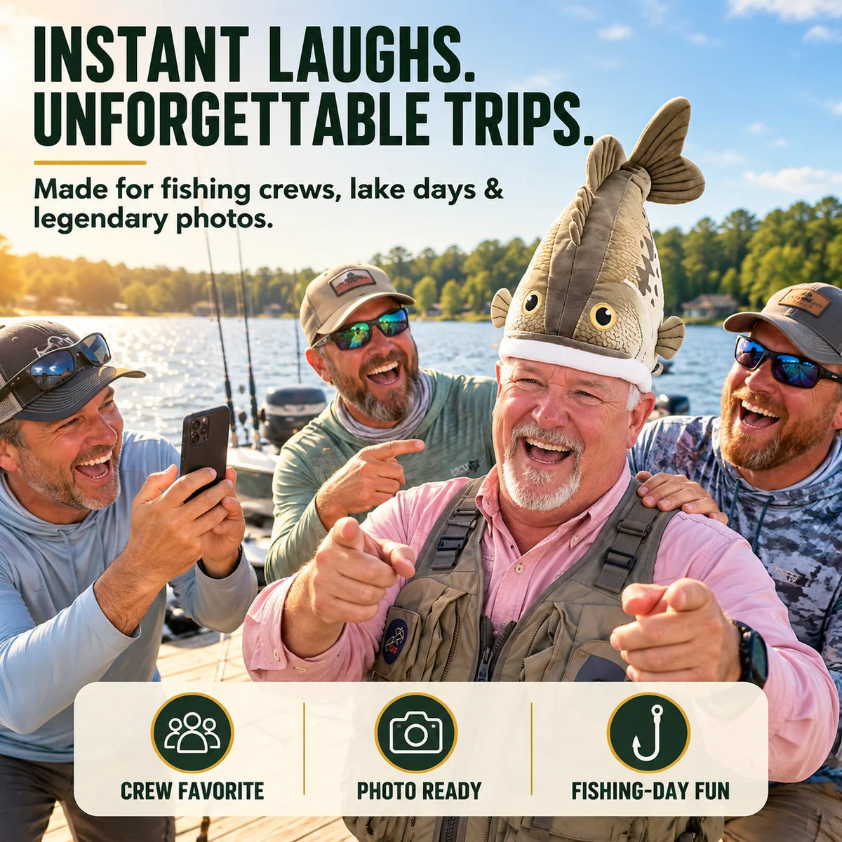 🎣Last day Promotion 🔥-🐟Reel in Laughs with This Funny Bass Plush Hat! 😂