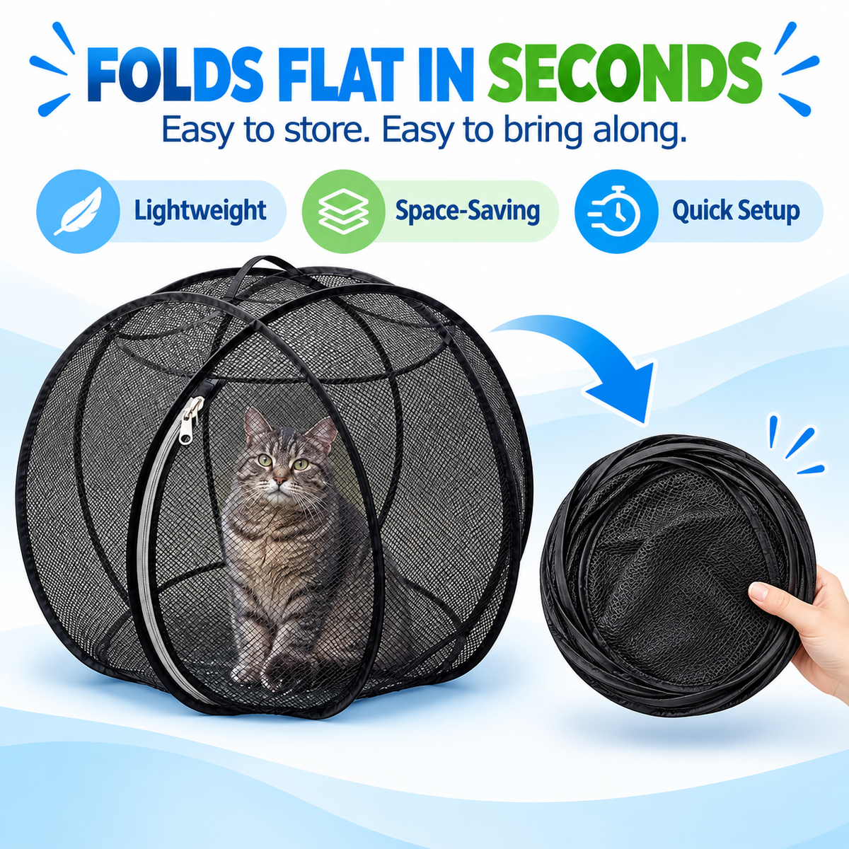 🐱 FreshAir Cat Haven™ – Pop-Up Mesh Playpen