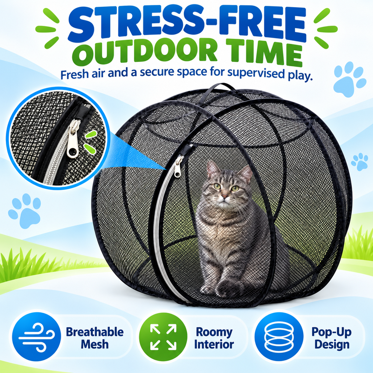 🐱 FreshAir Cat Haven™ – Pop-Up Mesh Playpen