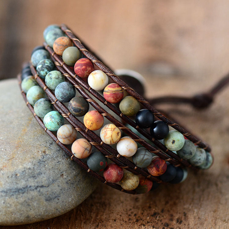 Natural Semi-Precious Gem Wrap Bracelet LOVE Pattern Gift