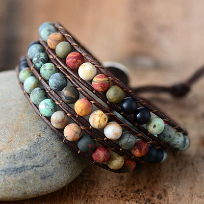 Natural Semi-Precious Gem Wrap Bracelet LOVE Pattern Gift