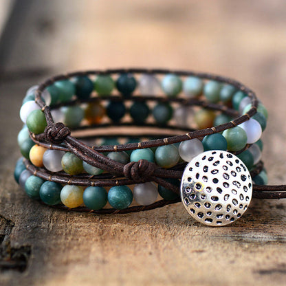 Natural Semi-Precious Gem Wrap Bracelet LOVE Pattern Gift