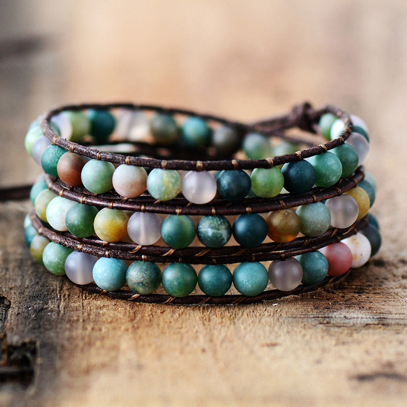Natural Semi-Precious Gem Wrap Bracelet LOVE Pattern Gift
