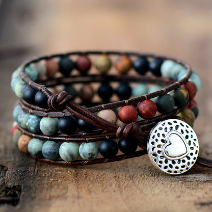 Natural Semi-Precious Gem Wrap Bracelet LOVE Pattern Gift