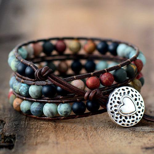 Natural Semi-Precious Gem Wrap Bracelet LOVE Pattern Gift
