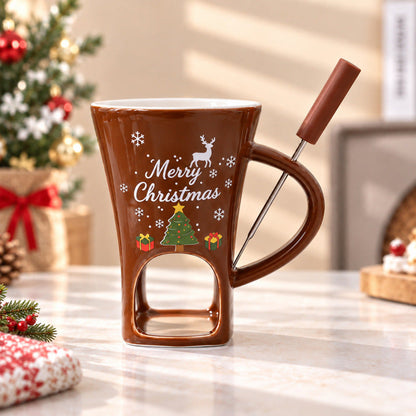 🍪Hot Sale 50% OFF☕Ceramic Chocolate and Cheese Fondue Melter Mug with Fork