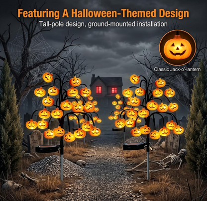 Solar Pumpkin Pathway Lights, Halloween Outdoor Garden Decor, IP65 Waterproof Solar Stake Lights with Steady & Flash Modes for Yard, Lawn, Walkway & Halloween Party
