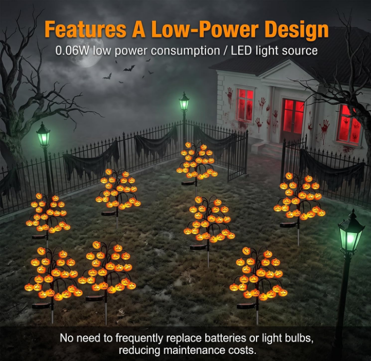 Solar Pumpkin Pathway Lights, Halloween Outdoor Garden Decor, IP65 Waterproof Solar Stake Lights with Steady & Flash Modes for Yard, Lawn, Walkway & Halloween Party