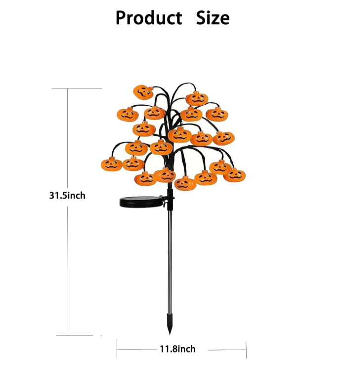 Solar Pumpkin Pathway Lights, Halloween Outdoor Garden Decor, IP65 Waterproof Solar Stake Lights with Steady & Flash Modes for Yard, Lawn, Walkway & Halloween Party